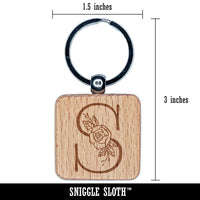 Rose Typewriter Font Capital Letter S Engraved Wood Square Keychain Tag Charm