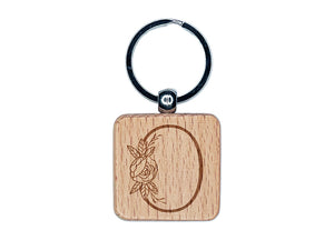 Rose Typewriter Font Number 0 Zero Engraved Wood Square Keychain Tag Charm