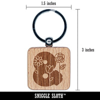 Sweet and Cute Flowers Rounded Block Ampersand Engraved Wood Square Keychain Tag Charm