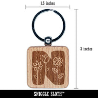 Sweet and Cute Flowers Rounded Block Letter N Engraved Wood Square Keychain Tag Charm