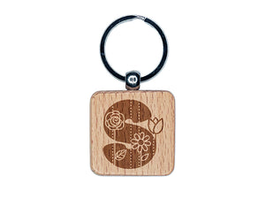 Sweet and Cute Flowers Rounded Block Letter S Engraved Wood Square Keychain Tag Charm