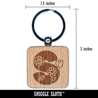 Sweet and Cute Flowers Rounded Block Letter S Engraved Wood Square Keychain Tag Charm