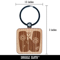 Sweet and Cute Flowers Rounded Block Letter W Engraved Wood Square Keychain Tag Charm