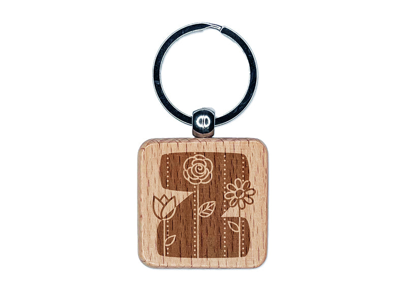 Sweet and Cute Flowers Rounded Block Letter Z Engraved Wood Square Keychain Tag Charm