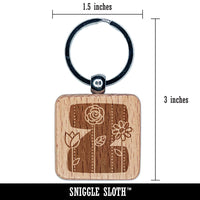 Sweet and Cute Flowers Rounded Block Letter Z Engraved Wood Square Keychain Tag Charm