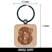 Sweet and Cute Flowers Rounded Block Number 8 Eight Engraved Wood Square Keychain Tag Charm