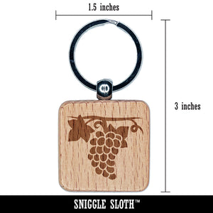 Grapes on the Vine Engraved Wood Square Keychain Tag Charm