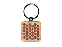 Honeycomb Bee Pattern Engraved Wood Square Keychain Tag Charm