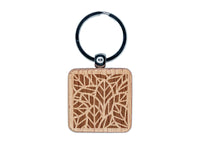 Leaves Overlapping Engraved Wood Square Keychain Tag Charm