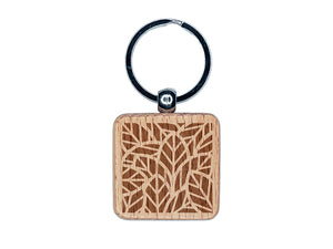 Leaves Overlapping Engraved Wood Square Keychain Tag Charm