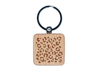 Leopard Print Spots Engraved Wood Square Keychain Tag Charm