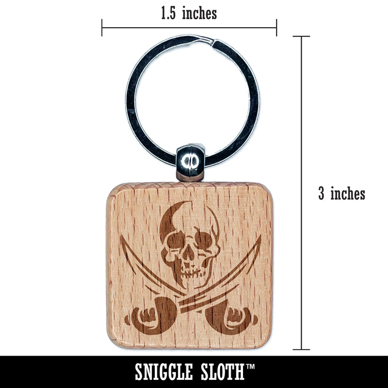 Pirate Skull and Swords Jolly Roger Engraved Wood Square Keychain Tag Charm