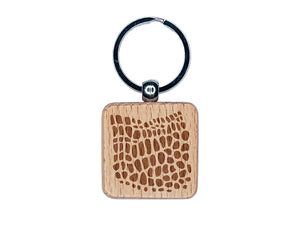 Reptile Lizard Skin Engraved Wood Square Keychain Tag Charm