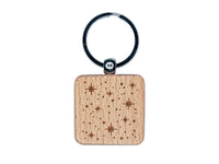 Shining Stars Outer Space Engraved Wood Square Keychain Tag Charm