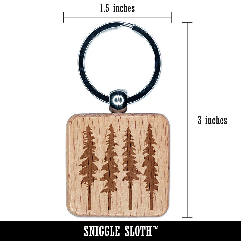 Tall Fir Trees Engraved Wood Square Keychain Tag Charm
