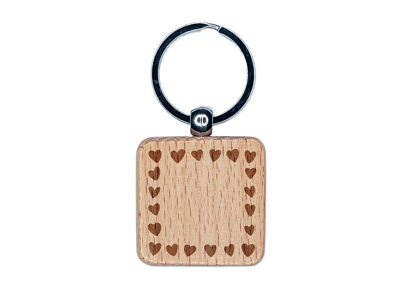 Cute Sweet Hearts Border Engraved Wood Square Keychain Tag Charm