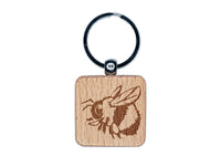 Cute Chubby Bumblebee Bee Insect Engraved Wood Square Keychain Tag Charm