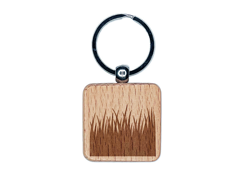 Blades of Grass Engraved Wood Square Keychain Tag Charm