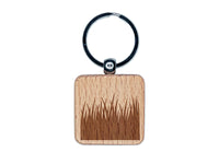 Blades of Grass Engraved Wood Square Keychain Tag Charm