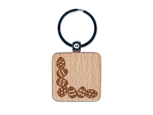 Easter Egg Corner Border Engraved Wood Square Keychain Tag Charm