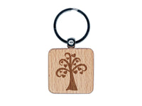 Heart Tree Valentine's Day Engraved Wood Square Keychain Tag Charm