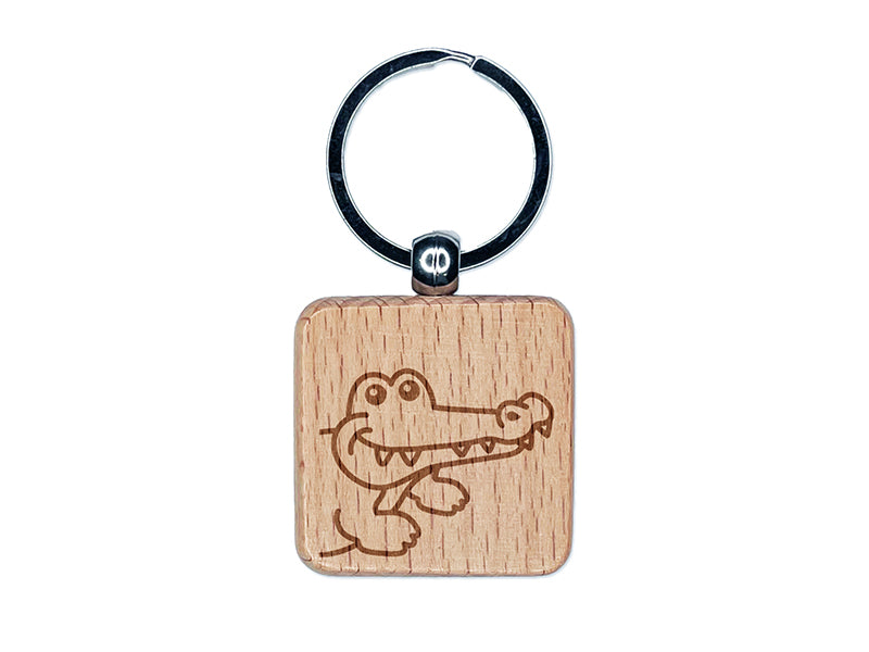 Peeking Alligator Engraved Wood Square Keychain Tag Charm