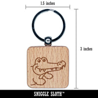 Peeking Alligator Engraved Wood Square Keychain Tag Charm