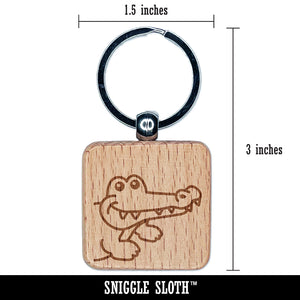 Peeking Alligator Engraved Wood Square Keychain Tag Charm