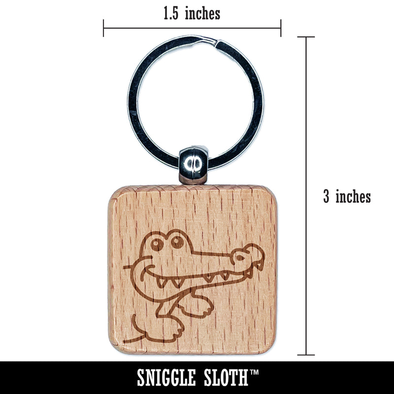 Peeking Alligator Engraved Wood Square Keychain Tag Charm