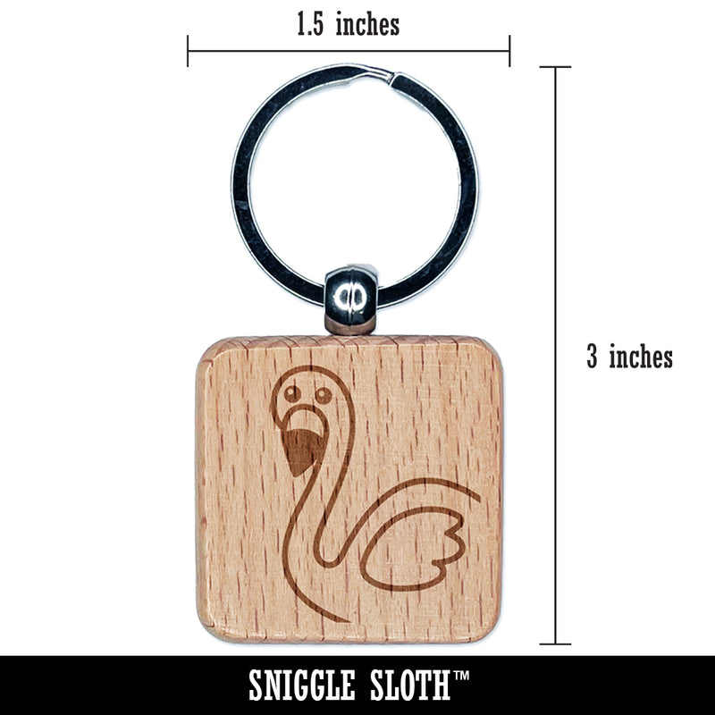 Peeking Flamingo Engraved Wood Square Keychain Tag Charm