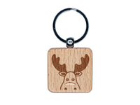 Peeking Moose Engraved Wood Square Keychain Tag Charm