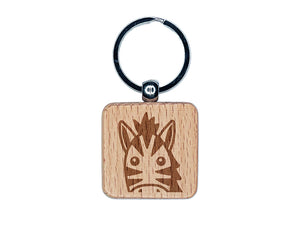 Peeking Zebra Engraved Wood Square Keychain Tag Charm