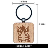 Peeking Zebra Engraved Wood Square Keychain Tag Charm