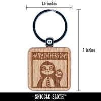 Sloth Happy Father's Day with Kid Engraved Wood Square Keychain Tag Charm