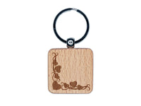 Swirly Heart Corner Border Engraved Wood Square Keychain Tag Charm