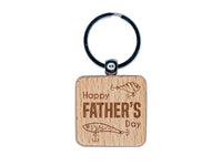 Happy Father's Day Fishing Lure Bait Engraved Wood Square Keychain Tag Charm