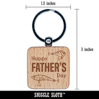 Happy Father's Day Fishing Lure Bait Engraved Wood Square Keychain Tag Charm