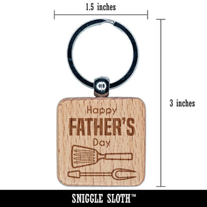 Happy Father's Day Grill BBQ Engraved Wood Square Keychain Tag Charm