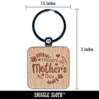 Happy Mother's Day Heart Shaped Flower Border Engraved Wood Square Keychain Tag Charm