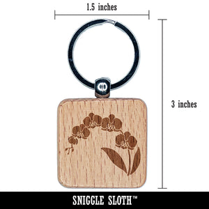 Stem of Orchids Flowers Engraved Wood Square Keychain Tag Charm