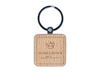 Delicate Homegrown with Love Watering Can Label Engraved Wood Square Keychain Tag Charm