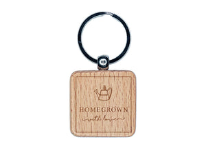 Delicate Homegrown with Love Watering Can Label Engraved Wood Square Keychain Tag Charm