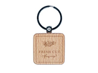 Elegant Fresh Cut Flowers Label Engraved Wood Square Keychain Tag Charm