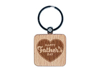 Happy Father's Day Heart Engraved Wood Square Keychain Tag Charm