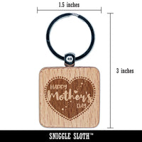 Happy Mother's Day Heart Engraved Wood Square Keychain Tag Charm