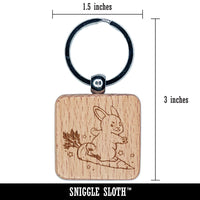 Cute Kawaii Bunny Rabbit Surfing on Carrot Easter Engraved Wood Square Keychain Tag Charm