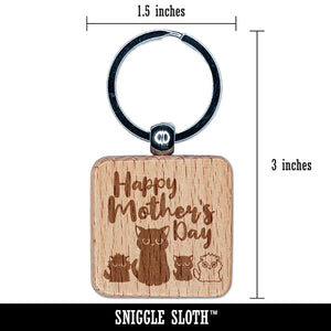 Happy Mother's Grouchy Mad Mom Cat with Kittens Engraved Wood Square Keychain Tag Charm