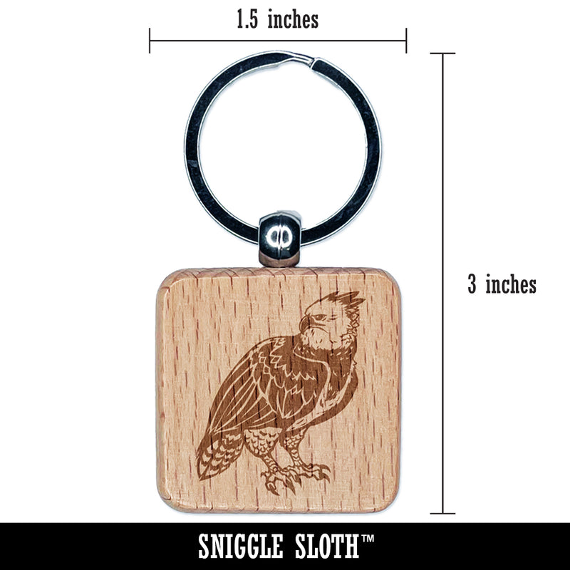 Magnificent Harpy Eagle Engraved Wood Square Keychain Tag Charm