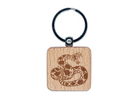 Vicious Eastern Diamondback Rattlesnake Engraved Wood Square Keychain Tag Charm