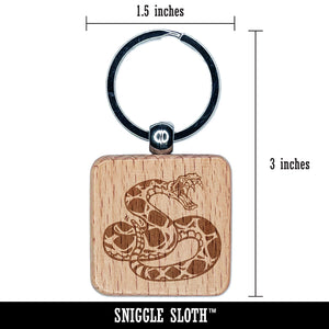 Vicious Eastern Diamondback Rattlesnake Engraved Wood Square Keychain Tag Charm